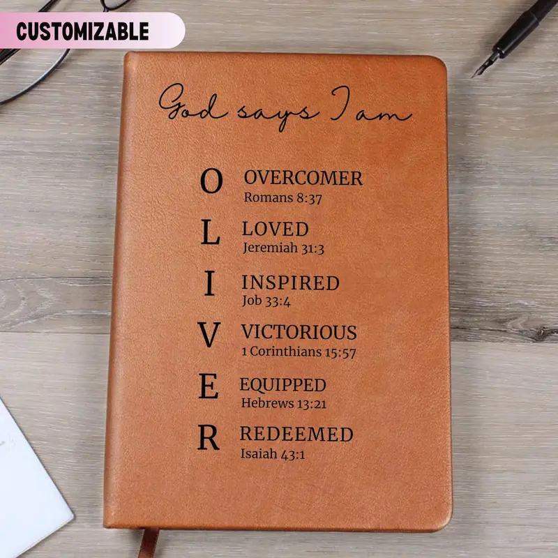 God Says I Am Name Acrostic Leather Journal