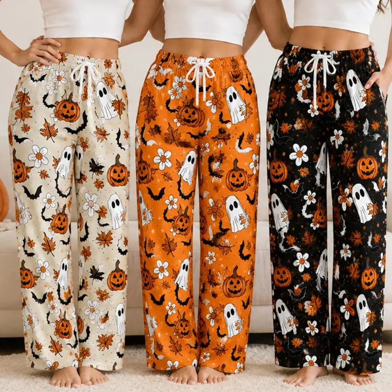 Ghost Pumpkin Halloween Pajama Pants