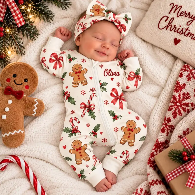Gingerbread Custom Name Baby Pajamas
