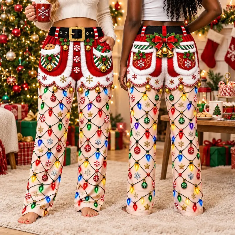 Santa Suit String Lights Pajama Pants